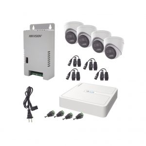 Kit HiLook Audio Bidireccional TurboHD 1080p / DVR 4 Canales / 4 Cámaras Eyeball (Exterior) con Bocina y Microfóno Integrado / 1 Fuente de Poder / Accesorios