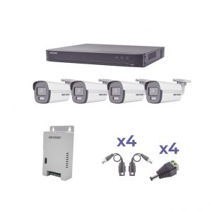 KIT COLORVU TURBOHD 1080p / DVR 4 Canales / 4 Cámaras Bala (exterior) lente 2.8mm / Fuente de poder profesional / Transceptores de video y Accesorios de corriente