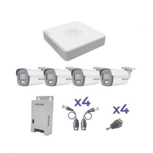 KIT COLORVU TURBOHD 1080p Lite / DVR 4 Canales / 4 Cámaras Bala (exterior 2.8 mm) / Transceptores / Conectores / Fuente de Poder Profesional