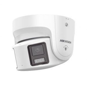 [PROTECCIÓN ACTIVA] Turret IP Panorámica 8 Megapíxel / 2 Lentes 4 mm (180°) / Imagen a Color 24/7 (ColorVu) / PoE / WDR 130° / IP67 / ACUSENSE / Luz Estroboscópica y Alarma Audible / 30 mts Luz Blanca / Micro SD