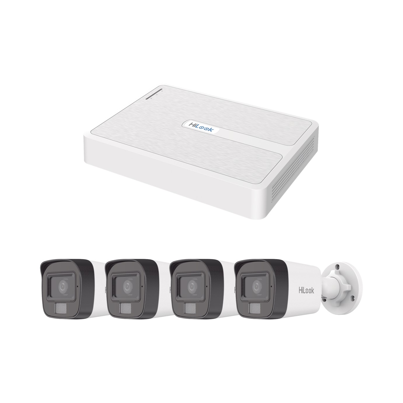 Kit IP 2 Megapixel / NVR de 8 Canales con 8 Puertos PoE / 4 Cámaras IP Bala Dual light para Exterior / Micrófono Integrado