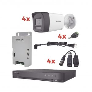 Kit Audio Bidireccional TurboHD 1080p / DVR 4 Canales / 4 Cámaras Bala (Exterior) con Bocina y Microfóno Integrado / 1 Fuente de Poder / Accesorios