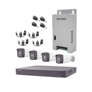 Kit Audio Bidireccional TurboHD 4K-3K / DVR 4 Canales 4K / 4 Cámaras Bala (Exterior) con Bocina y Microfóno Integrado 3K / 1 Fuentes de Poder / Accesorios