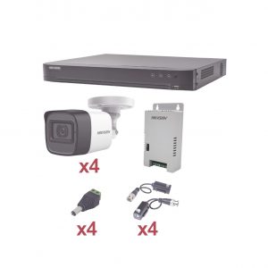 KIT TurboHD 1080p / DVR 4 Canales / 4 Cámaras Bala (exterior 2.8 mm) / Transceptores / Conectores / Fuente de Poder Profesional