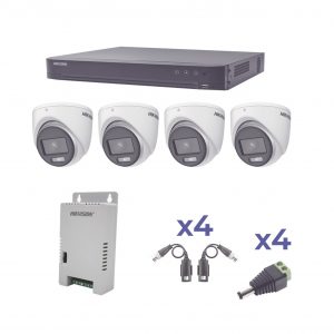 KIT COLORVU TURBOHD 1080p / DVR 4 Canales / 4 Cámaras eyeball (exterior) lente 2.8mm / Fuente de poder profesional / Transceptores de video y Accesorios de corriente