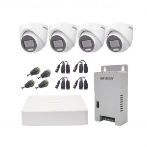 KIT TurboHD 1080p / DVR 4 Canales con audio por coaxitron / 4 Cámaras con Micrófono y 106° Visión/ luz blanca + IR visión nocturna / Transceptores / Conectores / Fuente de Poder Profesional