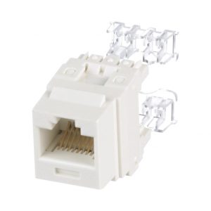 Conector Jack Estilo 110 (de Impacto), Tipo Keystone, Categoría 6, de 8 Posiciones y 8 Cables, Color Blanco Mate