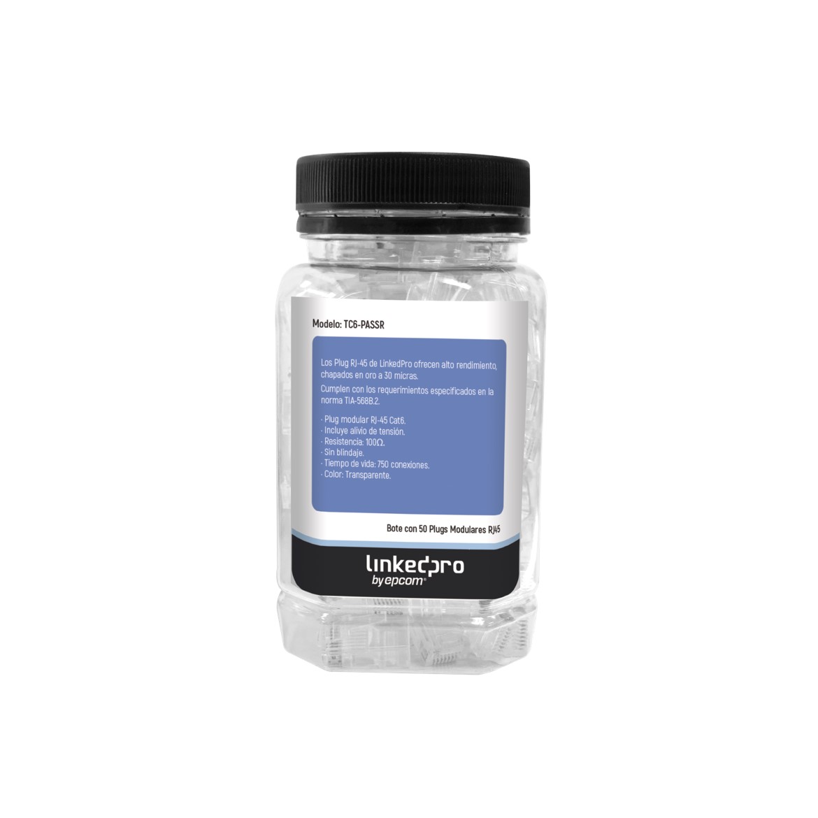 Bote con 50 Plugs Pass Through RJ45 Cat6 sin Blindaje, con Alivio de Tensión Incluido, Chapado de Oro a 30 Micras para Durabilidad Extrema - Imagen 2