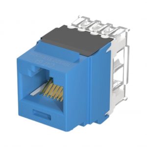 Conector Jack Estilo 110 (de Impacto), Tipo Keystone, Categoría 6A, de 8 Posiciones y 8 Cables, Color Azul