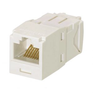 Conector Jack RJ45 Estilo TG, Mini-Com, Categoría 6A, de 8 Posiciones y 8 Cables, Color Blanco Mate