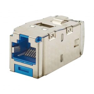 Conector Jack RJ45 Blindado, Estilo TG, Mini-Com, Categoría 6A, de 8 Posiciones y 8 Cables, Color Azul