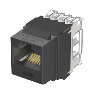 Conector Jack Estilo 110 (de Impacto), Tipo Keystone, Categoría 6A, de 8 Posiciones y 8 Cables, Color Negro